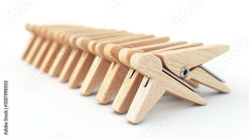 3d render lineup of clothespins on white background