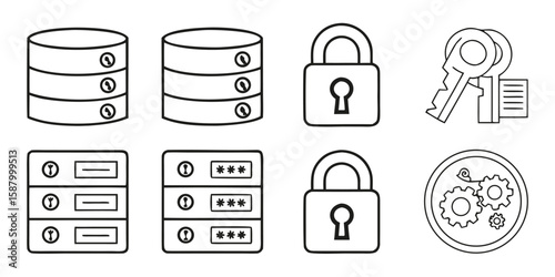 Database lock key gears icons database icons lock icons