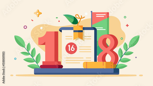 Diploma on stand with soft shadows and minima – Graduation Vector Illustration