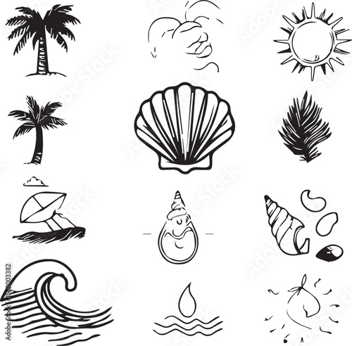 Hand-Drawn Tropical Beach Elements