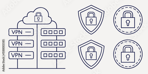 Network security icons cloud server shield lock vector