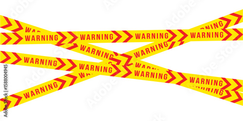 Yellow police tape with danger, stop, and warning signs, emergency situation, restricted access concept icon in eps 10.