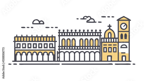 Vector illustration of venice italy skyline landmark architecture travel cityscape building famous europe tourism
