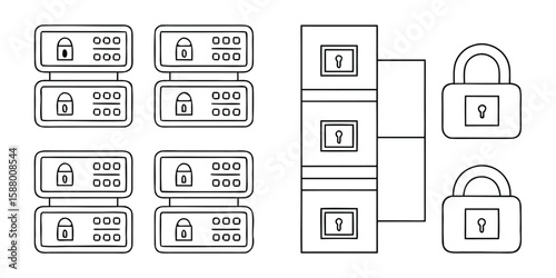Security locks and server racks icons padlock