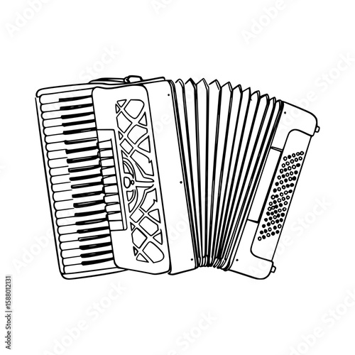 Accordion line drawing, isolated vector image on transparent background  