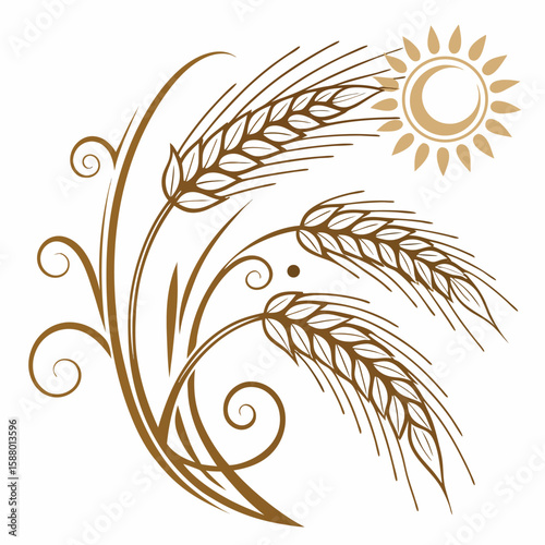 Wheat Stalks and Sun Graphic: A Golden Harvest Design