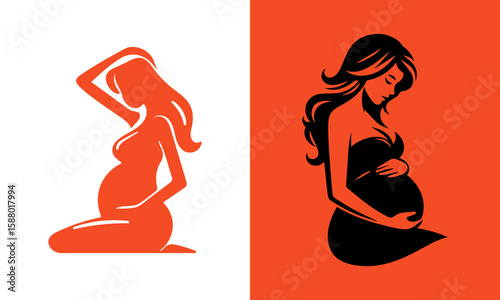 Serene Pregnant Woman Silhouette:  Elegant, Modern, and Hopeful Maternity Artwork ai generated
