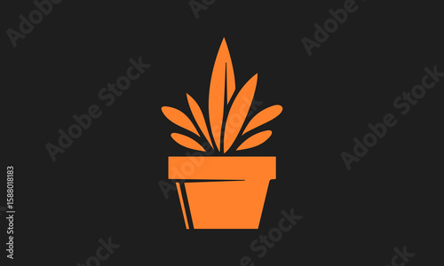 Modern Minimalist Orange Potted Plant Icon: Simple, Clean, and Vibrant Design for Home Decor ai generated