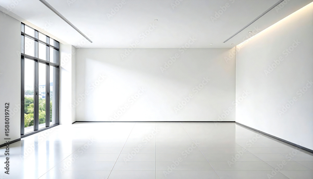 Fototapeta premium 全体的に白色で統一されたフロアー空間。The floor space is unified in an overall white color.