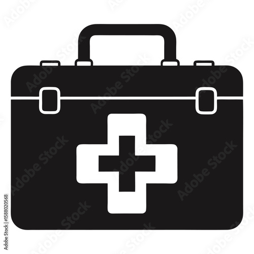 A silhouette of a first aid kit, a universal symbol for medical help, health, and emergency care.