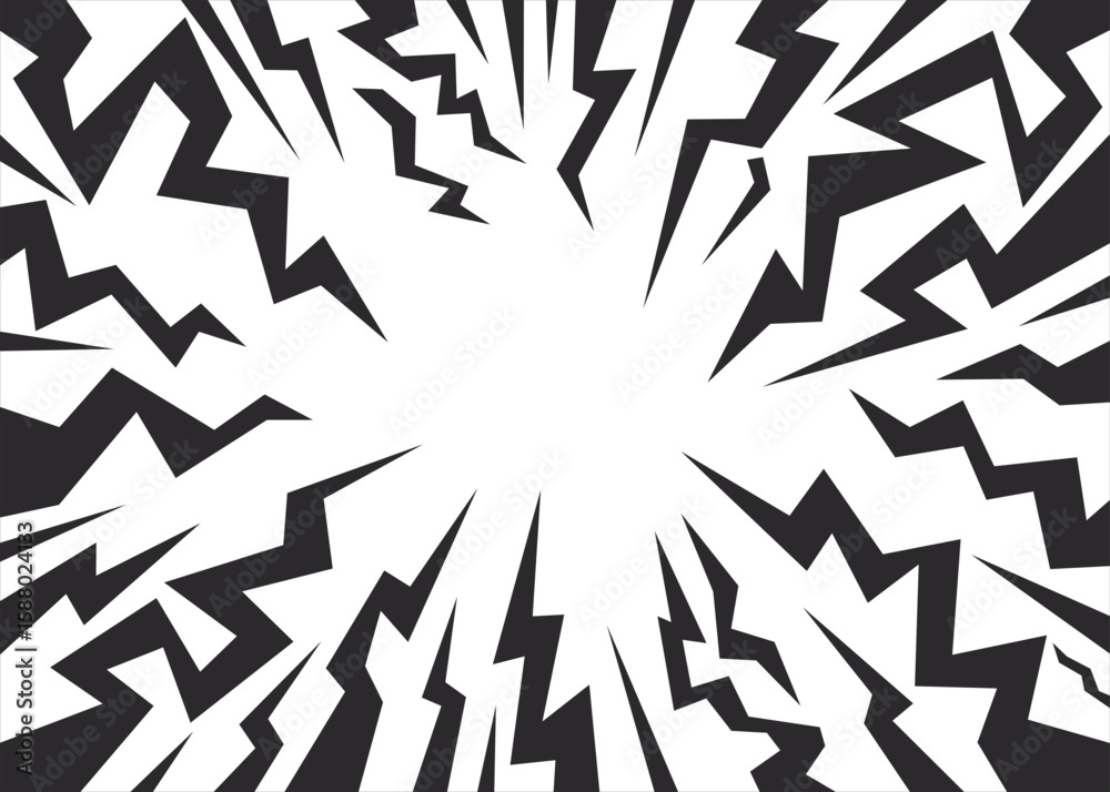 Comic background with thunder and lightning. Vector cartoon and radial pattern of bolts. background like exploding in frame. Abstract light explosion effect. Manga speed line
