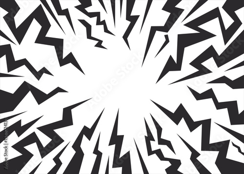 Comic background with thunder and lightning. Vector cartoon and radial pattern of bolts. background like exploding in frame. Abstract light explosion effect. Manga speed line