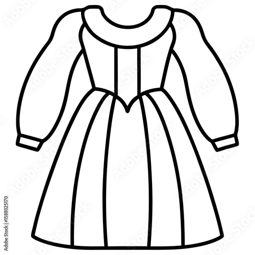 Elegant renaissance gown with detailed puffed sleeves in classic line art