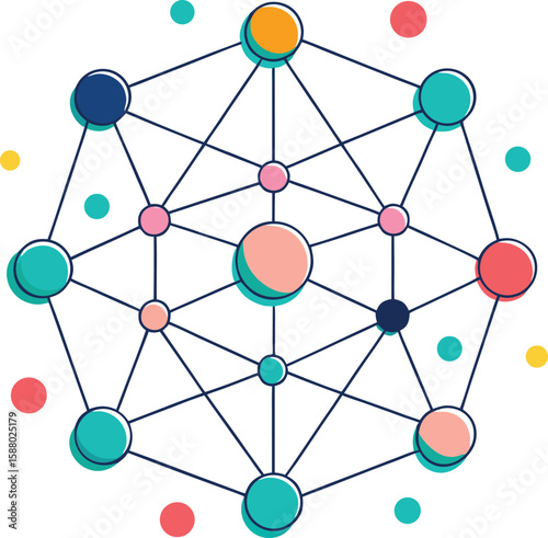 Flat Vector Network Nodes Connected by Gradient Lines