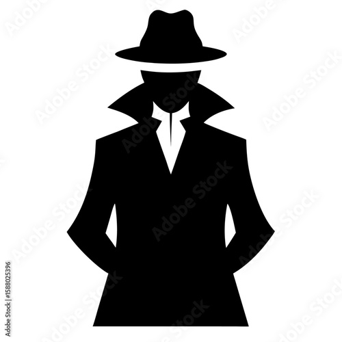 Silhouette of a person in a trench coat walking with a briefcase