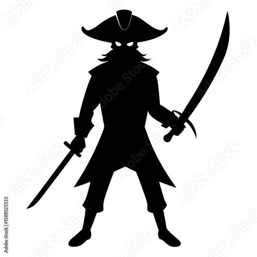 Silhouette of a fierce pirate holding a cutlass sword ready for adventure