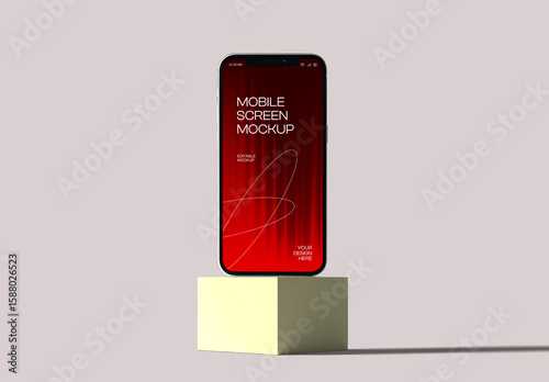 Realistic Mobile Phone Screen Mockup on Pedestal
