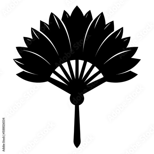 Elegant black silhouette of a feathered masquerade fan with intricate details
