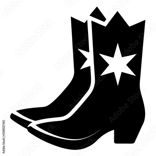 Classic black silhouette of cowboy boots with spurs ready for western designs