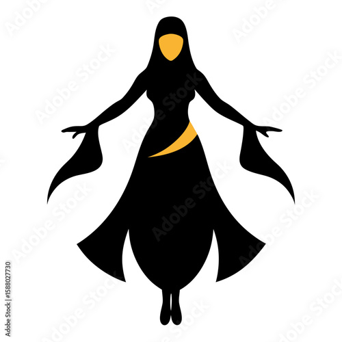 Elegant silhouette of a woman performing a belly dance in a vibrant costume