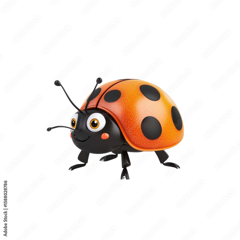 Fototapeta premium A 3D cartoon ladybug character, isolate on white background, designed with whimsical and charming features. PNG