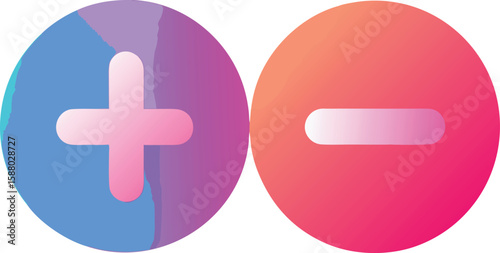 Flat Vector Plus and Minus Icons with Soft Gradient Colors