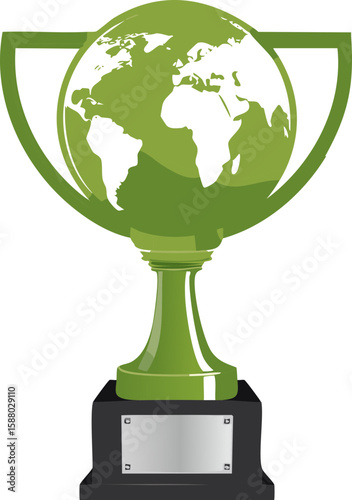 Global Trophy Illustration – World Champion Award and Environmental Prize Concept
