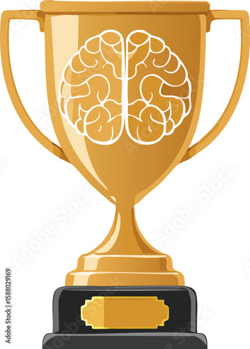 Brain Trophy Illustration – Intellectual Achievement and Knowledge Award Concept