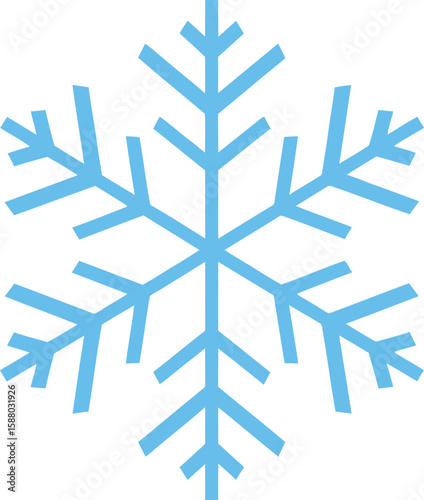 Light blue snowflake with six points, symmetrical and stylized, on a white background.