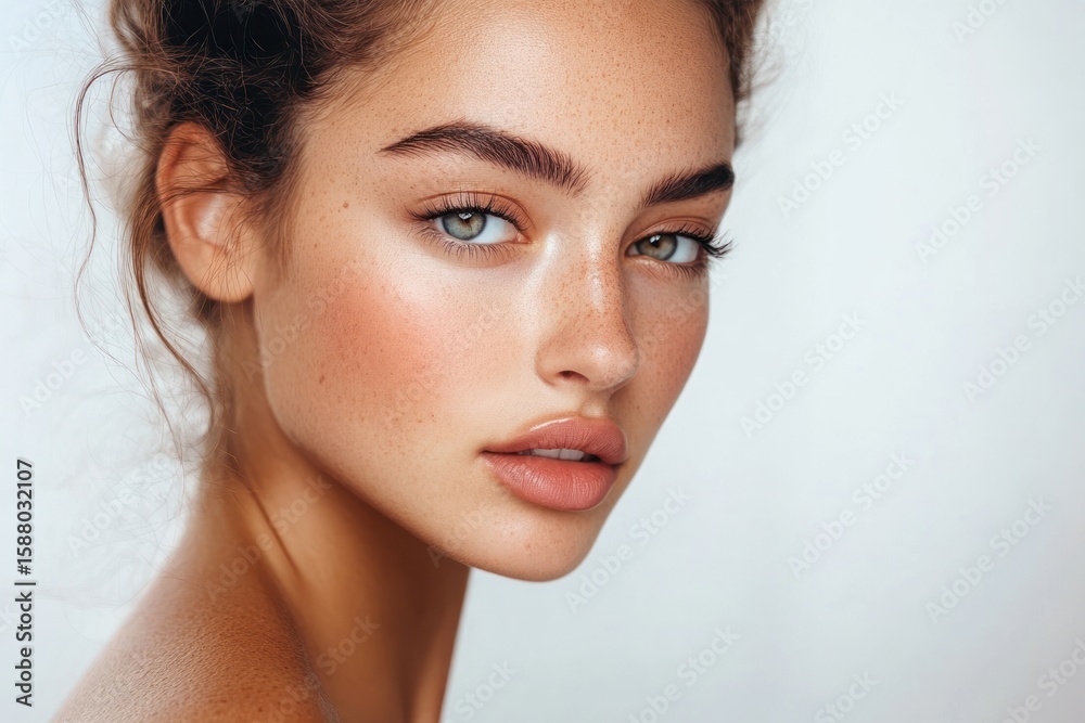 Naklejka premium Smooth skin beauty concept, woman with minimal makeup