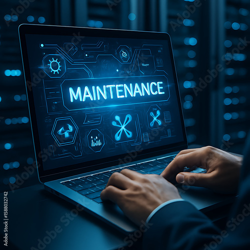 Computer System or Website Maintenance Concept on Laptop Screen