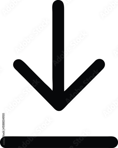 Bold black outline icon of a downward pointing arrow isolated on transparent background