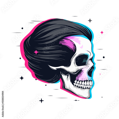 Stylish skull with hair design in vibrant hues for edgy art - skull vector side