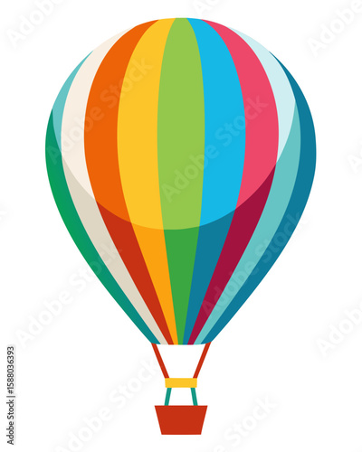 A colorful hot air balloon design featuring vibrant stripes is perfect for travel themes and summer adventures, suitable for logos or branding elements.