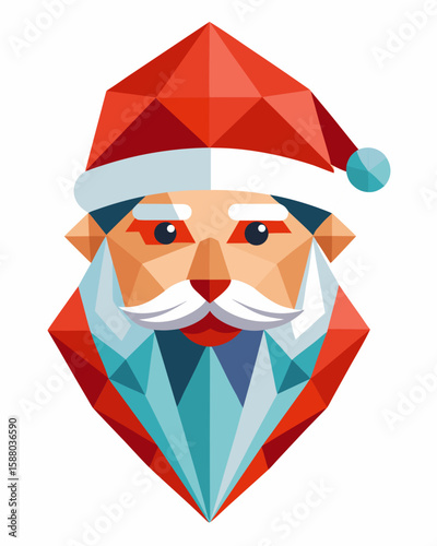 Geometric Santa Claus face with polygonal design, perfect for festive holiday graphics and Christmas-themed digital projects this season.