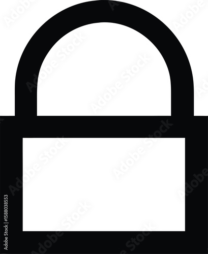 A bold black outline icon of a padlock with a round shackle isolated on transparent background