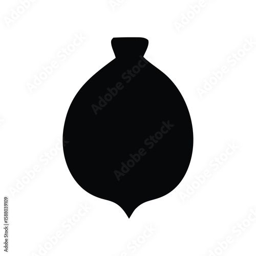 Vector art of a black silhouette of a poppy seed pod isolated on a white background