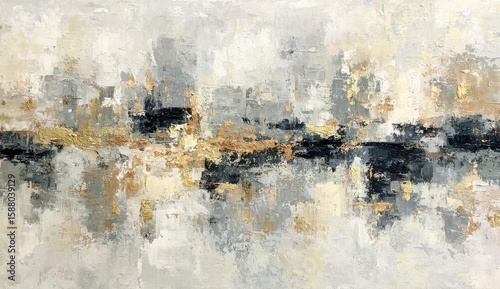 Abstract landscape painting with muted colors and textured brushstrokes