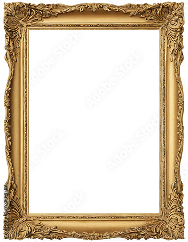 antique gold picture frame. vintage style different shape frame. floral design frame