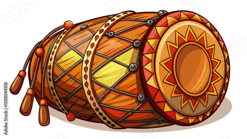 native hand-made drum for music isolated on white or transparent 