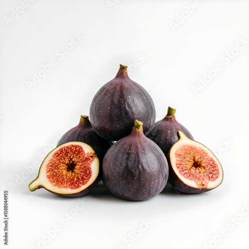 ripe figs half and whole on white background