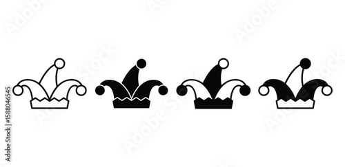 Set of Jester Hat Icons in Black and White Color Vector Design Illustration