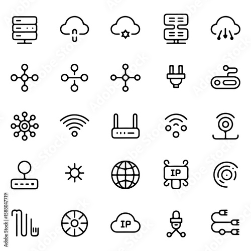 Collection of Network Technology Icons Servers Cloud Computing Wi-Fi and More
