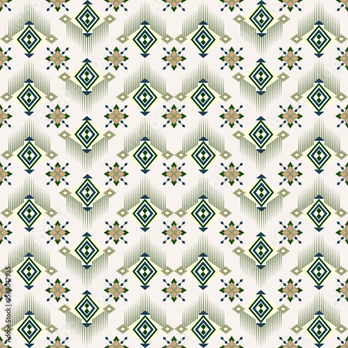Green and yellow geometric ethnic seamless pattern with Aztec ornament. Tribal vector texture. Native ethnic pattern. Navajo pattern. Ideas for tiles, pottery, rugs, and wallpaper.