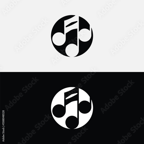 A bold music note icon is presented, featuring a stylized eighth note enclosed within a circle, conveying a sense of rhythm and harmony