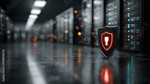centro de datos con logo de seguridad informática