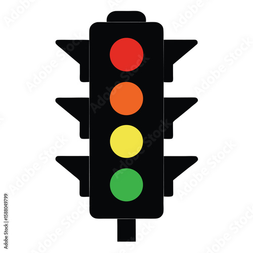 A distinct silhouette of a traffic light, isolated on white, symbolizing control, direction, and urban mobility.