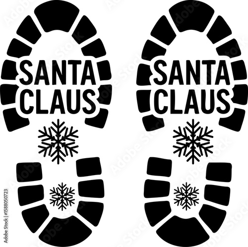 Vector illustration of Santa Claus footprints in black silhouette. Ideal for Christmas decorations, festive crafts, Santa trails, party printables, and magical holiday projects.