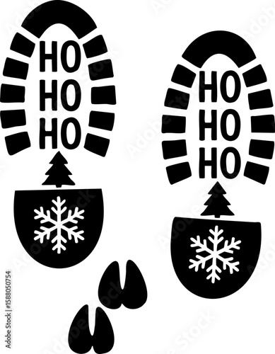 Santa Claus boot print with decorative tree detail. Perfect for Christmas crafts, stencils, kids activities, magical footprints, floor decals and festive DIY holiday decorations.
