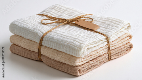 Organic muslin baby blanket neatly folded showing visible texture perfect for sustainable infant care presented on clean neutral background